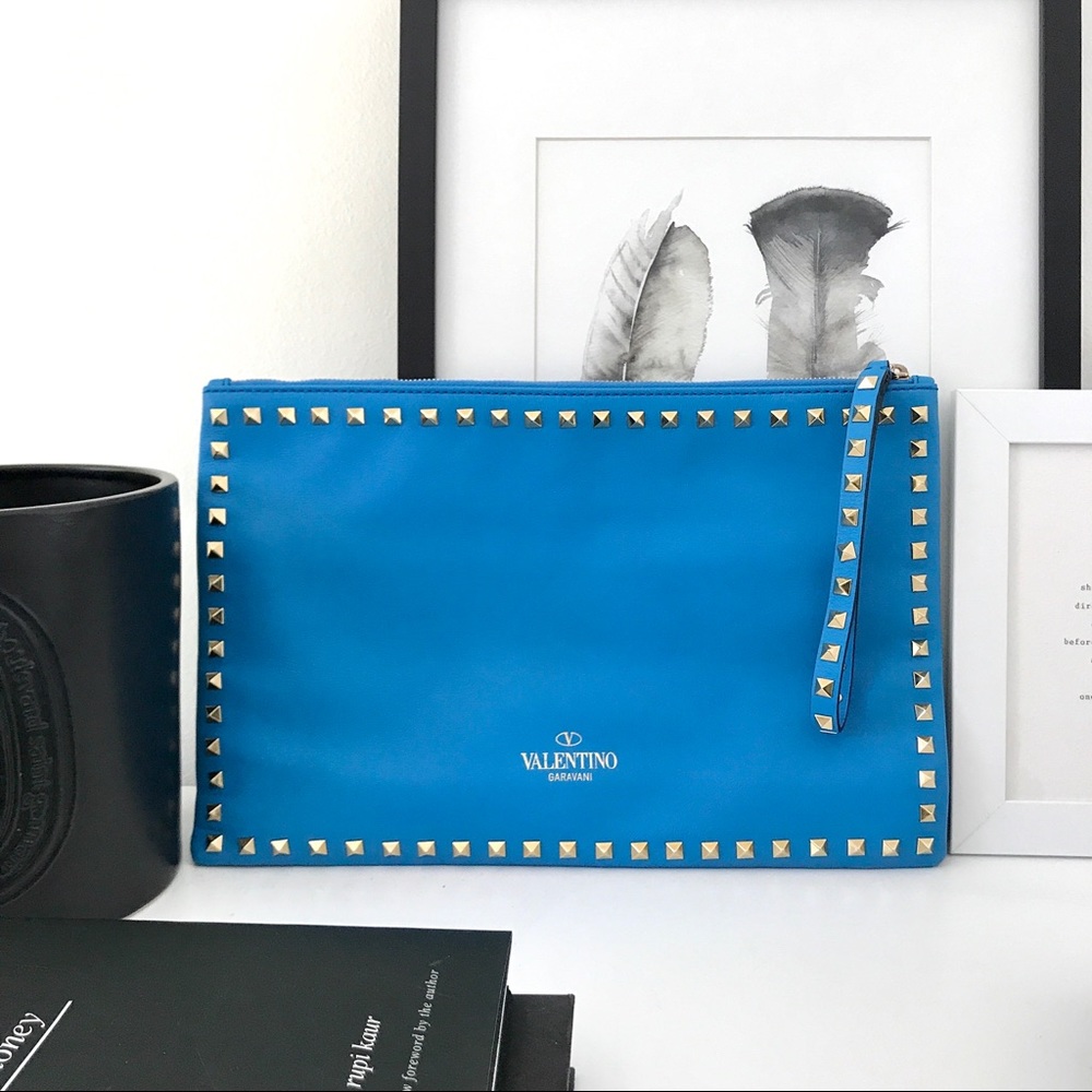 Valentino Rockstud Zip Clutch Blue